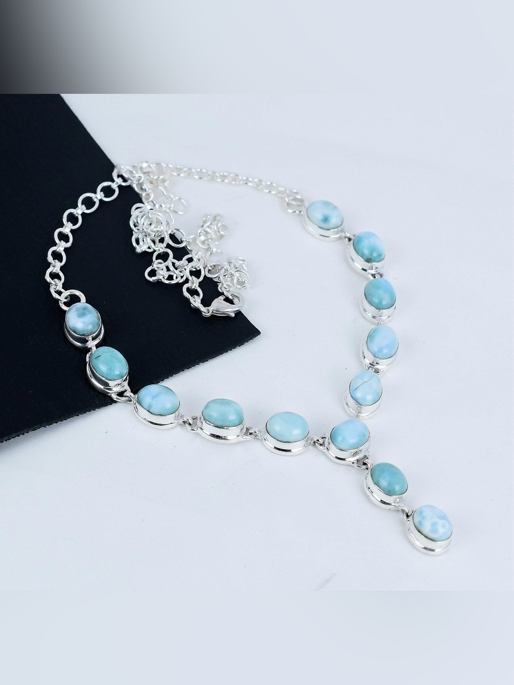 Genuine Larimar and Sterling Silver Necklace